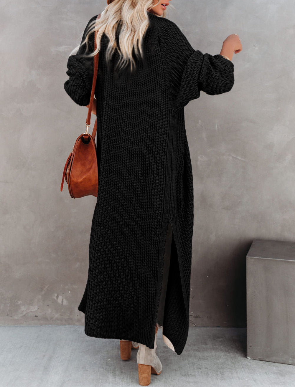 Open Front Side Slit Duster Knit Cardigan