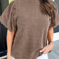Solid Textured Puff Sleeve Mock Neck Blouse
