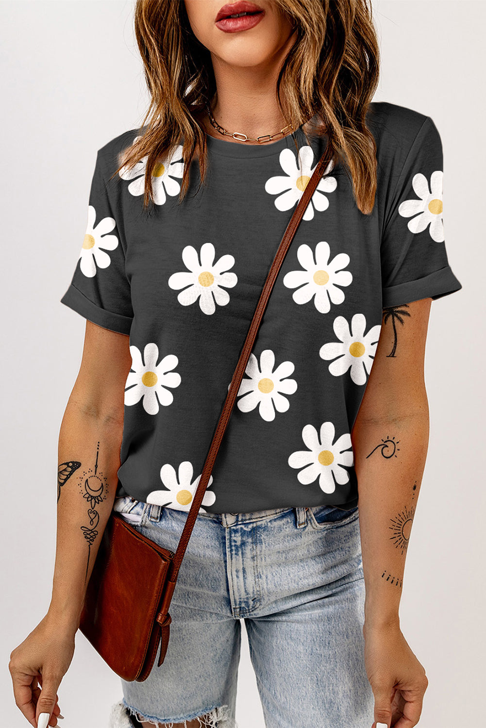 Daisy Printed Crewneck T Shirt