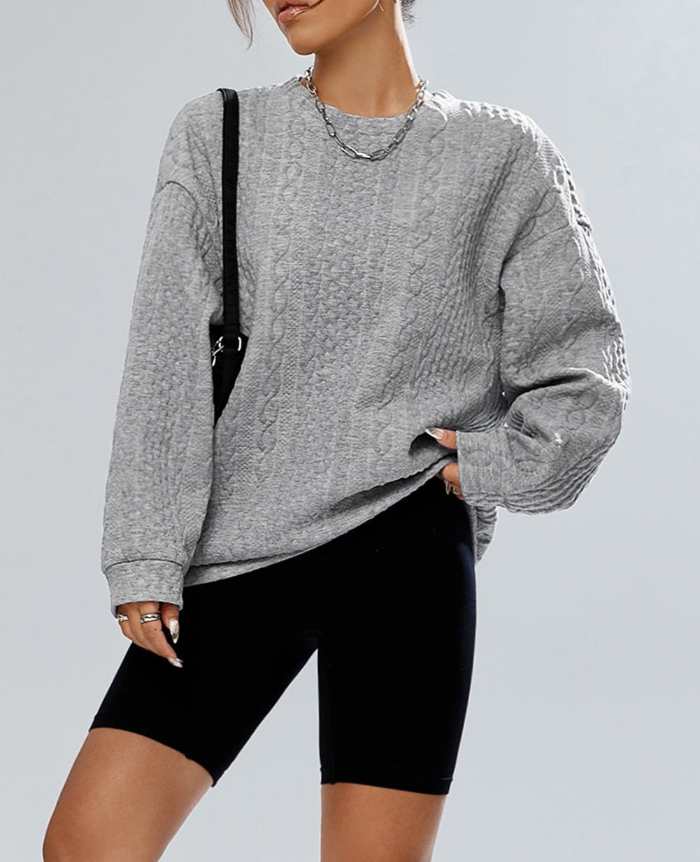 Cable Textured Drop Shoulder Pullover Sweatshirt