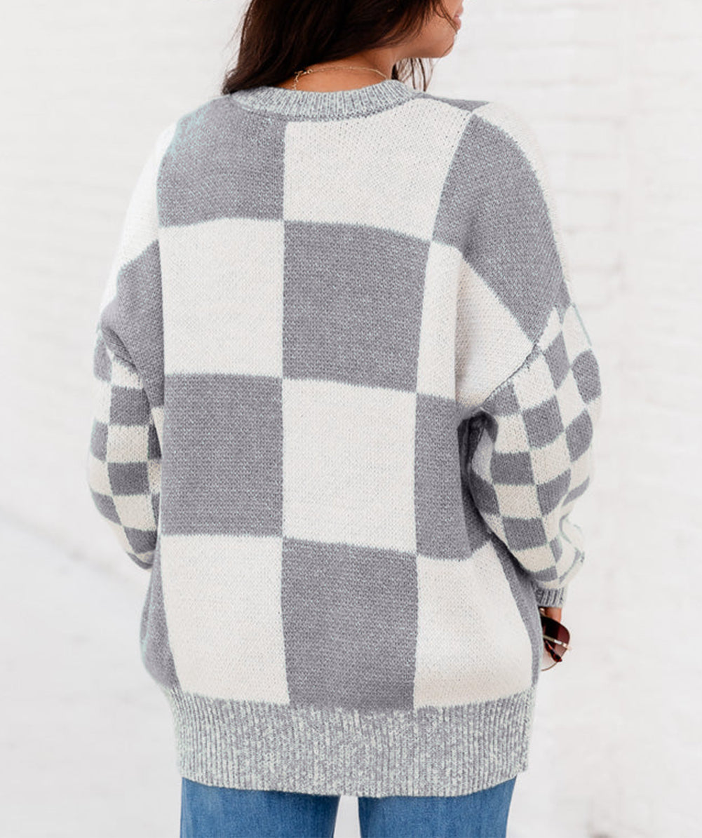 Checkered Print Drop Shoulder Sweater