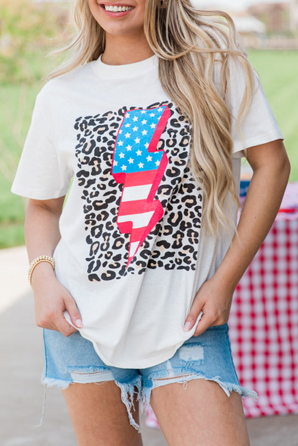 Leopard American Flag Lightning Graphic T Shirt