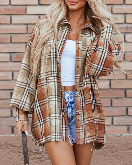 Plaid Colorblock Patchwork High Low Shacket