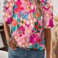 Boho Flower Print Puff Short Sleeve Top