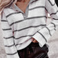 Collared V Neck Striped Knit Top