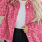 Plus Size Leopard Print Button Cuffs Raw Hem Jacket
