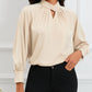 Keyhole Pleated Mock Neck Bishop Sleeve Blouse