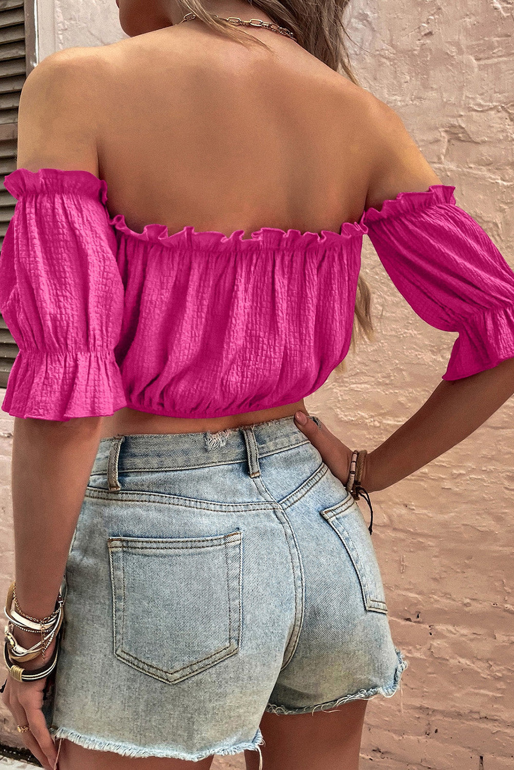 Rose Boho Frilled Off The Shoulder Blouse