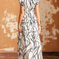 Abstract Vein Print V Neck Ruffle Maxi Dress