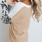 Leopard Sleeve Patchwork Waffle Knit Top