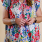 Plus Floral Print Ruffle Cap Sleeve V Neck Blouse