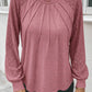 Contrast Lace Raglan Sleeve Plicate Round Neck Top