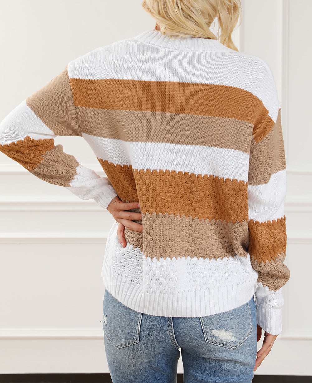 Striped Cable Knit Drop Shoulder Sweater