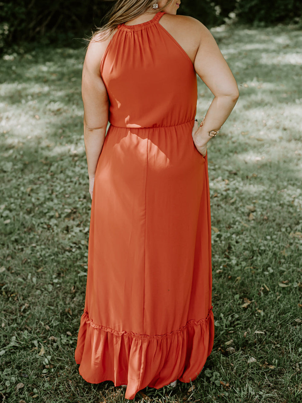 Plus Size Ruffled Hem Sleeveless Long Dress