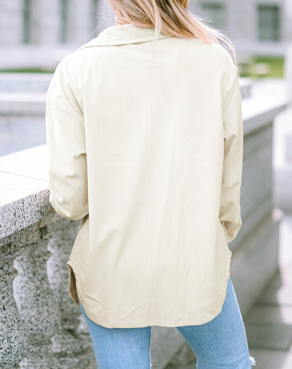 Corduroy Buttoned Front Pocketed Shacket