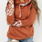 Aztec Print Patchwork Thumb Hole Hoodie