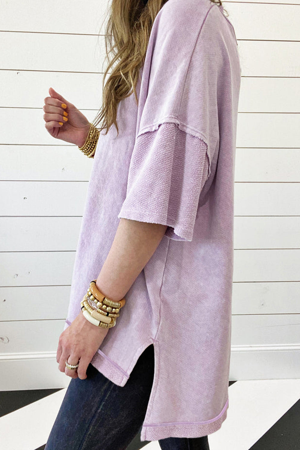 Wash Exposed Seam Drop Shoulder Oversized Tee