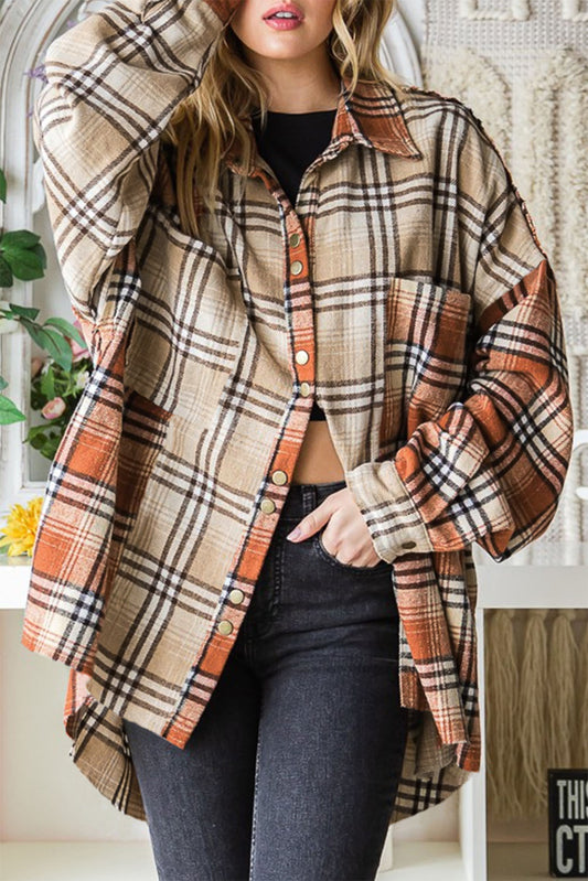 Contrast Plaid Patchwork Chest Pocket Shacket