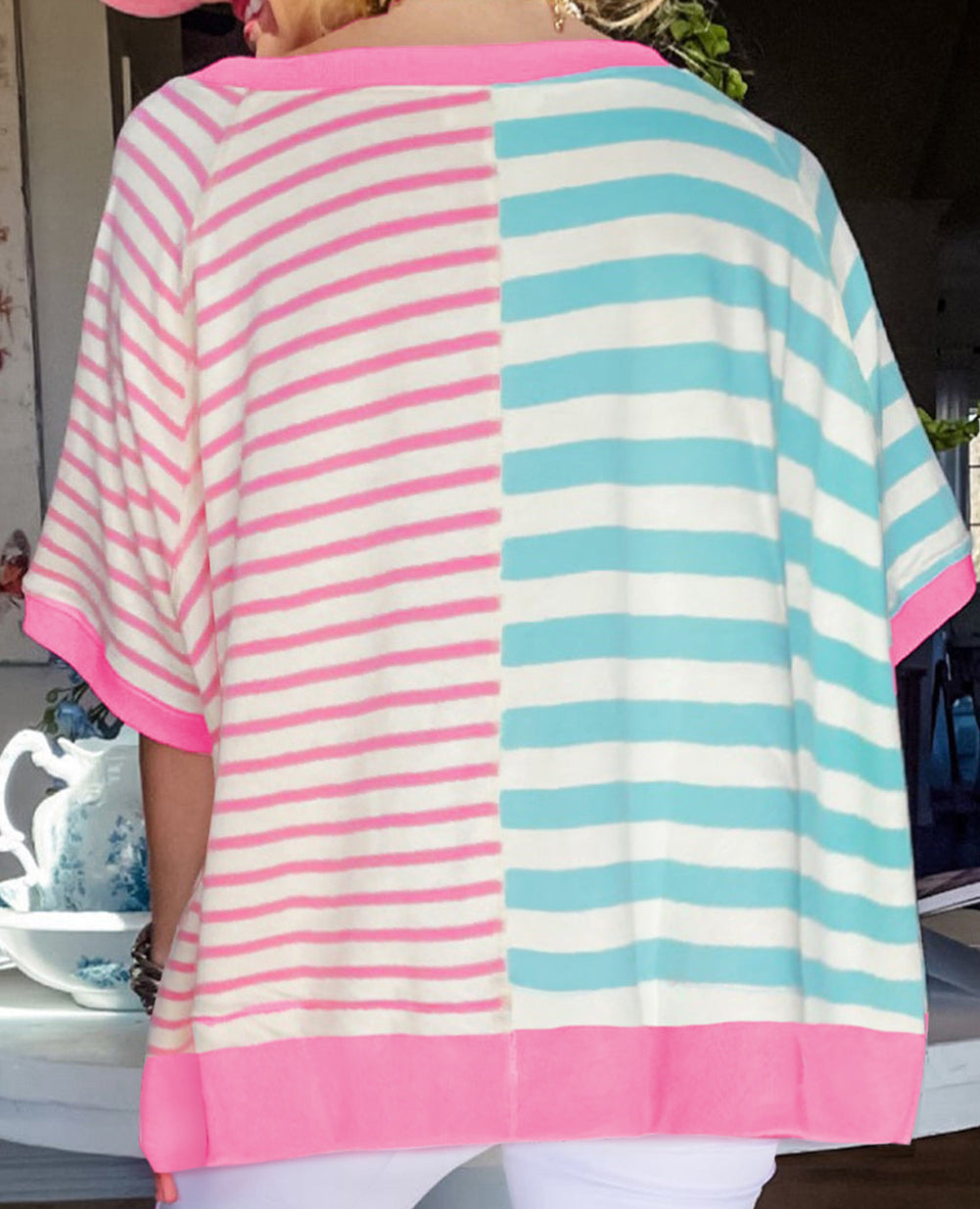 Stripe Contrast Patchwork Oversized T Shirt