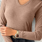 Ribbed Knit V Neck Long Sleeve Slim Fit Top