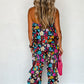 Mix Tropical Print Strapless Ruffled Jumpsuit