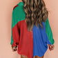 Colorblock Ribbed Collared Oversized Sweatshirt