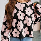 Floral Pattern Crew Neck Long Sleeve Loose Sweater