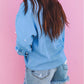 Blossom Pearled Sleeves Drop Shoulder Round Neck Pullover Sweatshirt