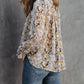 Glitter Snake Grain Pleated Round Neck Blouse