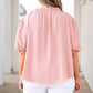 Pink Plus Size Swiss Dot Puff Sleeves Top