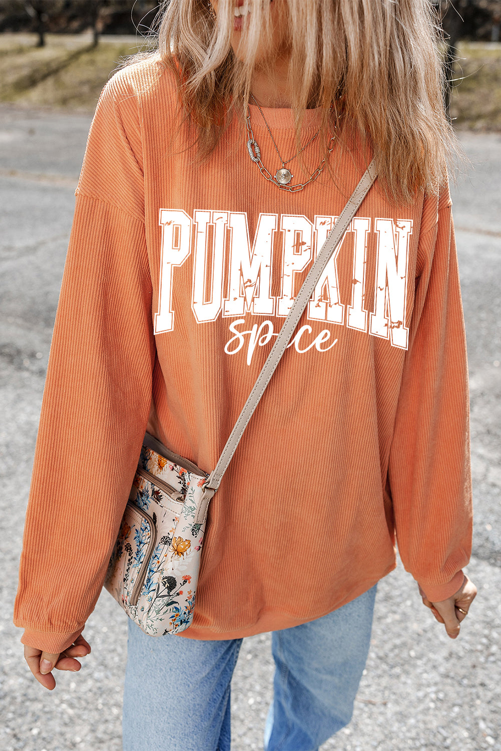 PUMPKIN Spice Graphic Corded Crewneck Sweatshirt