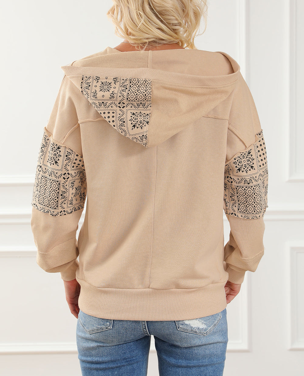 Parchment Printed Patchwork Hooded Jacket