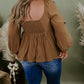 Plus Size Sweetheart Neck Long Sleeve Peplum Blouse