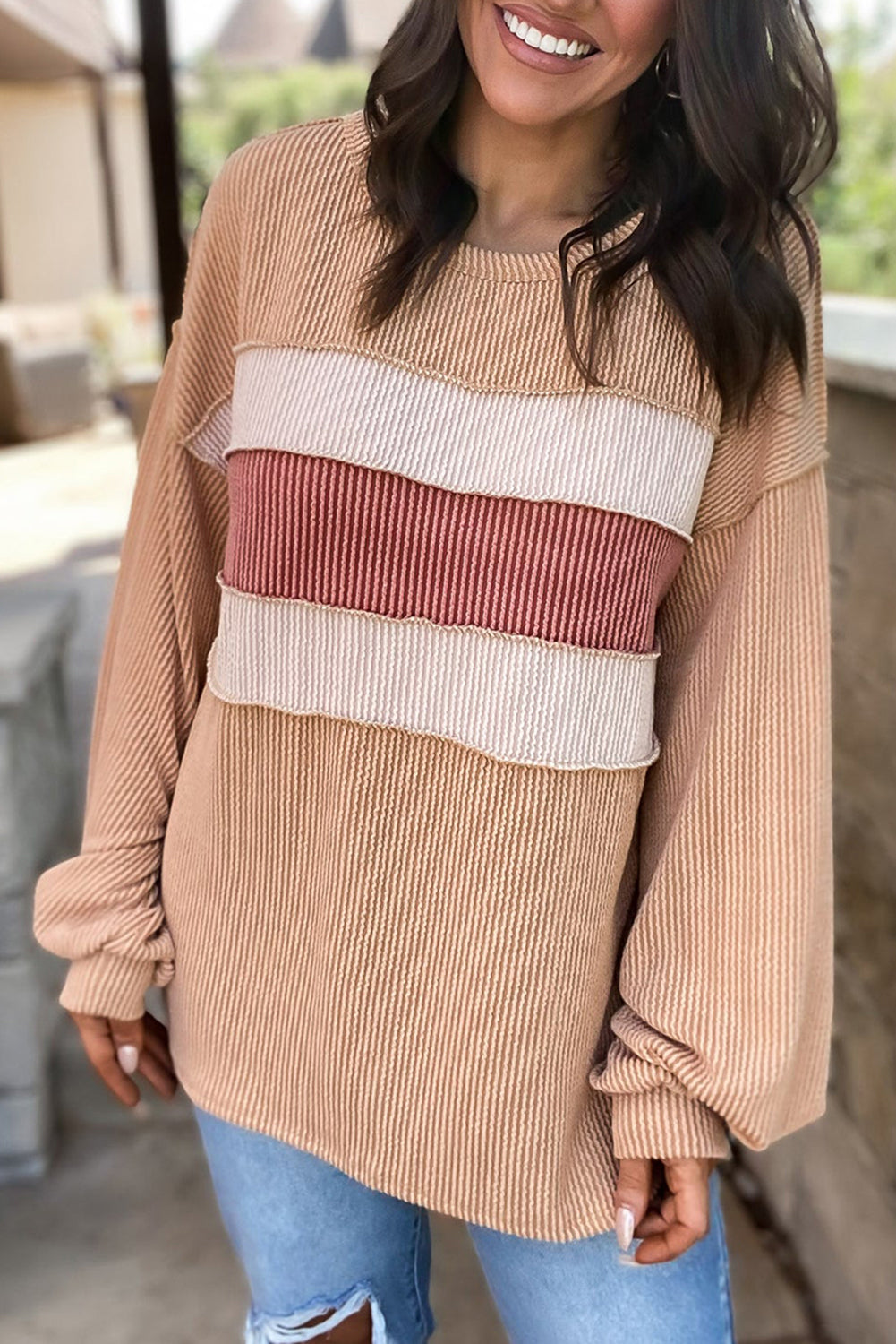Colorblock Rib Corded Sweatshirt