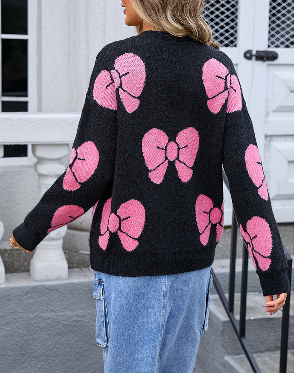 Valentine Bowknot Knitted Round Neck Fashion Sweater