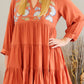 Orange Embroidered Tiered Ruffle Dress