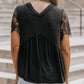 Eyelash Lace Sleeve V Neck Ruffle Babydoll Top