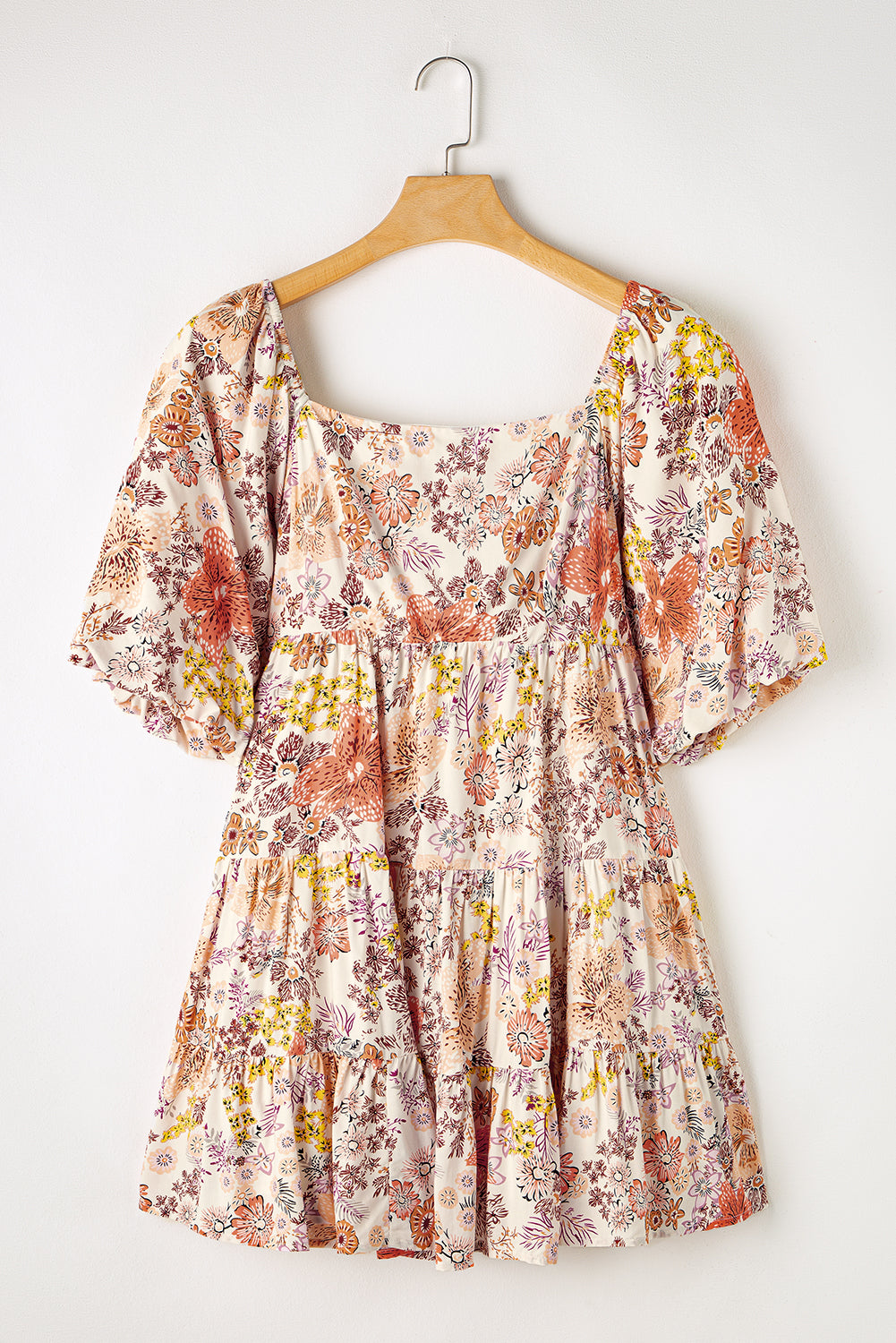 Floral Short Sleeve Square Neck Mini Dress