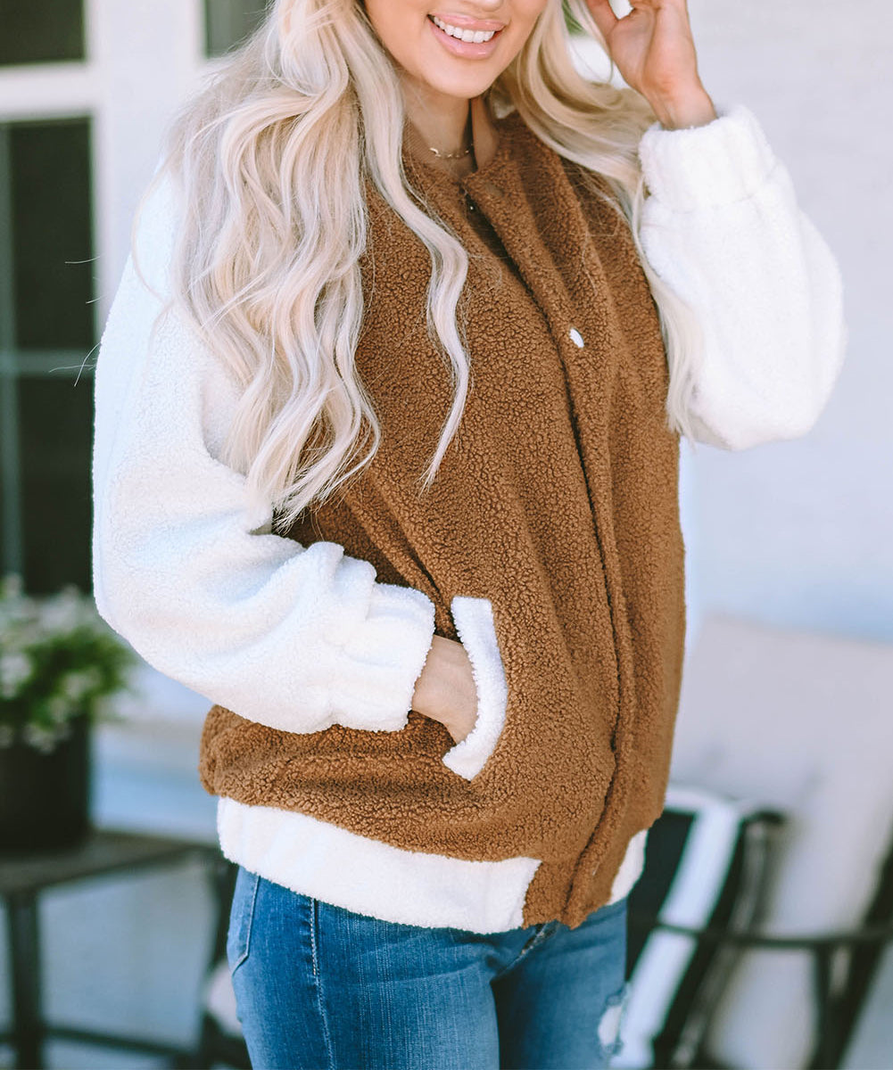Sleeve Snap Button Sherpa Jacket