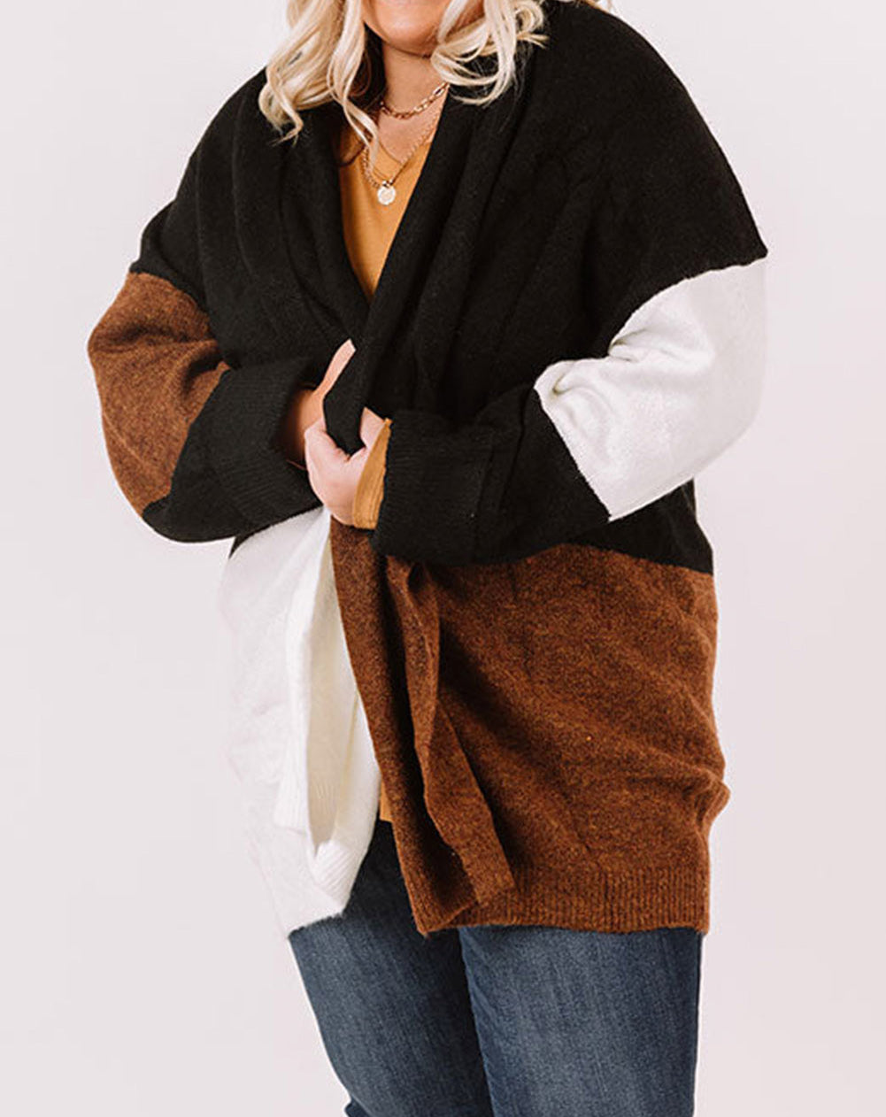 Plus Size Open Front Color Block Cardigan