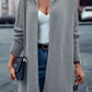 Horizontal Rib Knitted Open Front Hooded Cardigan