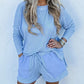 Plus Size Ribbed Long Sleeve Top and Drawstring Shorts Set