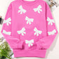Sequin Bowknot Graphic Drop Shoulder Pullover Sweatshirt