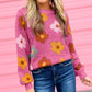 Sweet Flower Knitted Ribbed Hem Sweater
