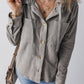 Hooded Drawstring Pockets Corduroy Shacket