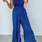 Spaghetti Straps Smocked Ruffled Wide Leg Jumpsuit