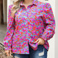 Plus Size Floral Print Ruffled Puff Sleeve Shirt