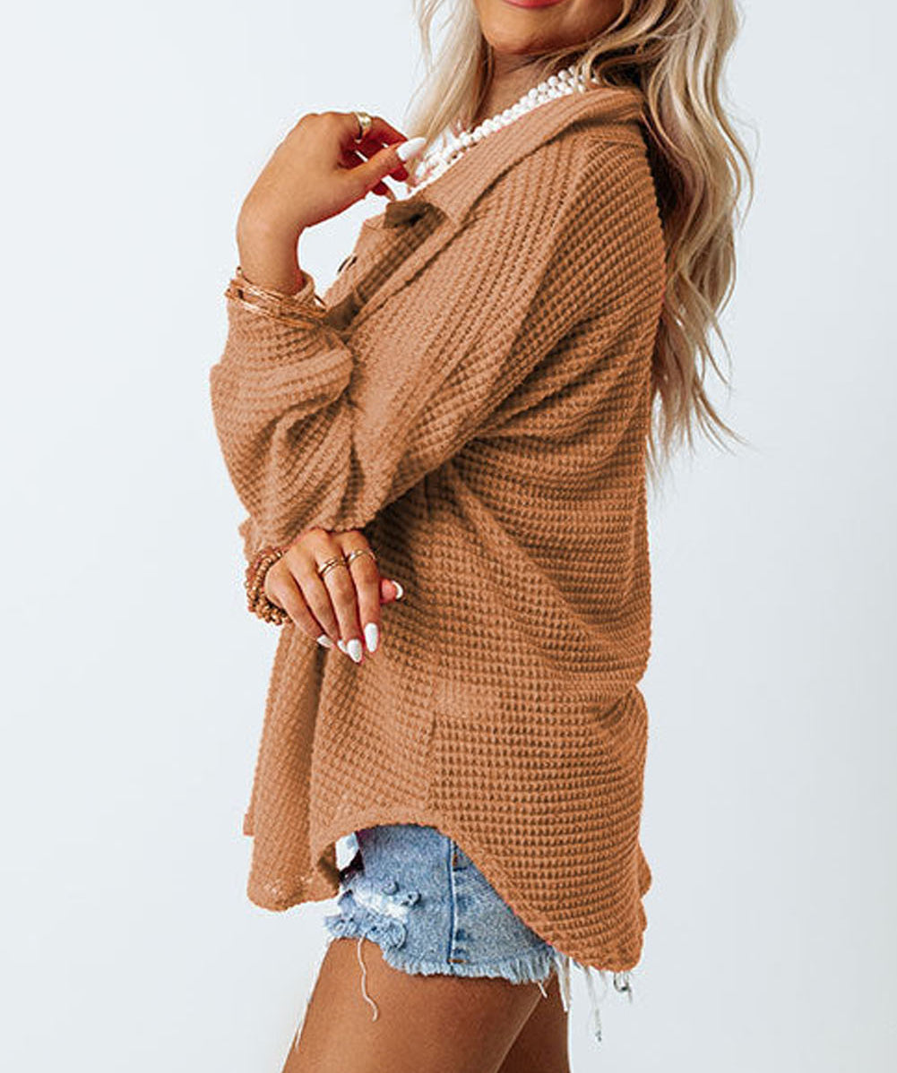 Waffle Knit Button Up Casual Shirt