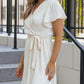 Flutter Sleeve Wrapped Pleated Sashed Short Dress