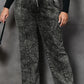 Plus Size Tie Dye Drawstring Splicing Wide Leg Jeans